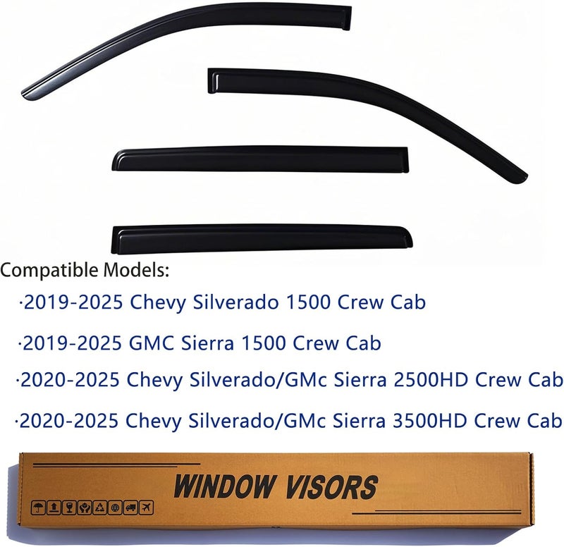 YLSCOO Window Visors Rain Guards fits 2019-2025 Silverado & GMC Sierra 1500, Out-Channel Window Wind Deflectors Vent Shades Accessories, Dark Smoke 4 Pcs，2020 2021 2022 2023 2024 - Image 2